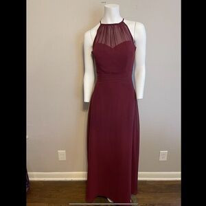 BILL LEVKOFF maroon bridesmaid dress. Size 10. Sheer halter sweetheart neckline